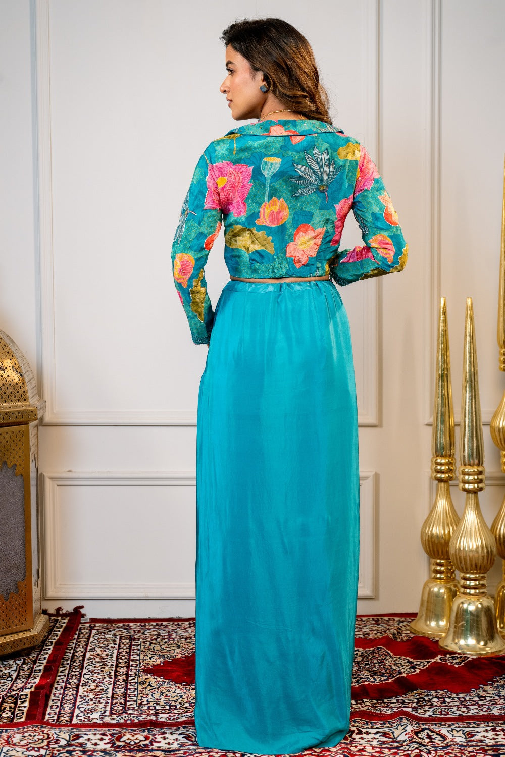 Sky Blue Silk Indo Western with Moti and Sequins Work