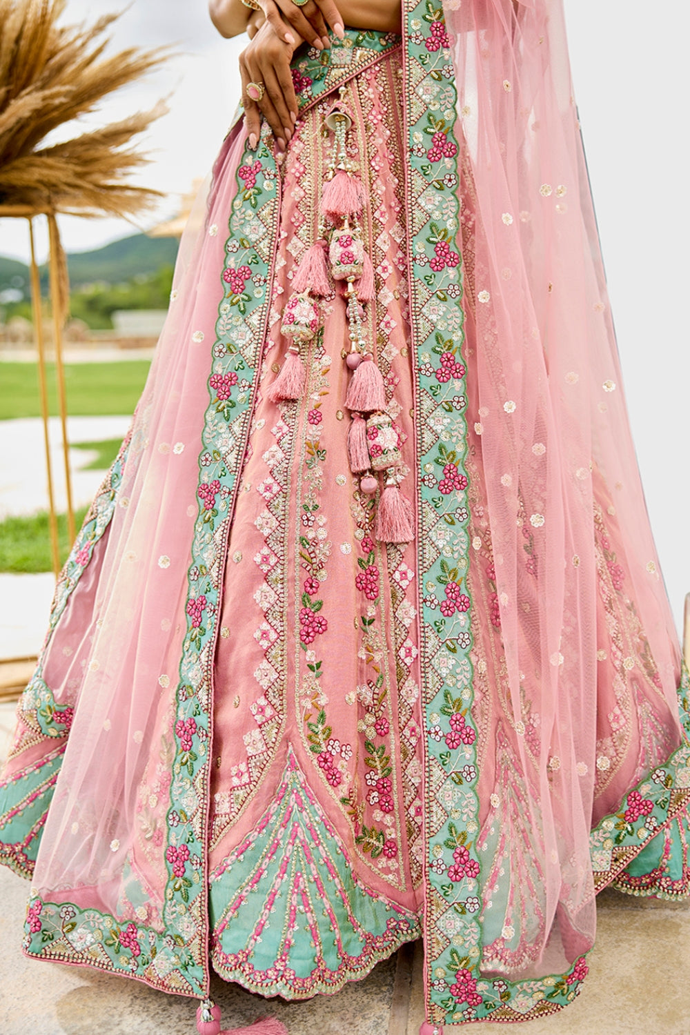 TISSUE LEHENGA CHOLI WITH RESHAM EMBROIDERY AND SEQUINS