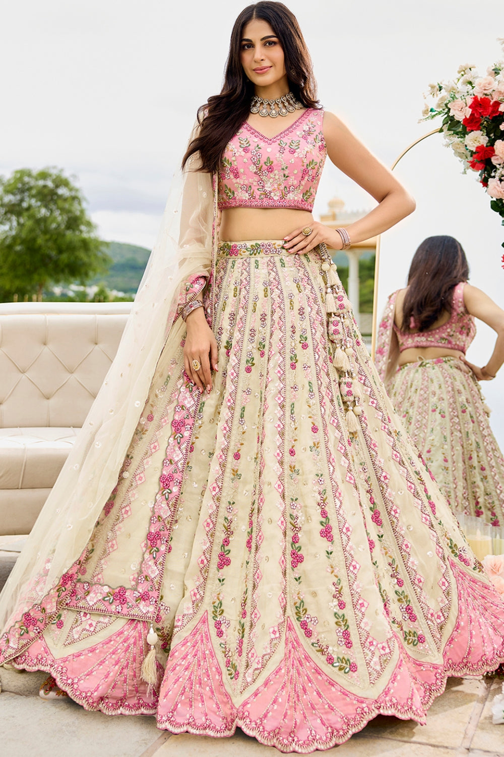 TISSUE LEHENGA CHOLI WITH RESHAM EMBROIDERY AND SEQUINS