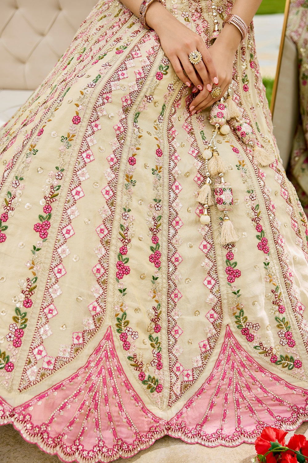 TISSUE LEHENGA CHOLI WITH RESHAM EMBROIDERY AND SEQUINS