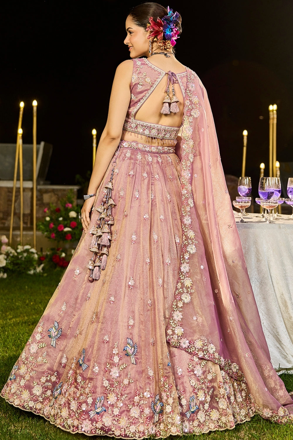 TISSUE LEHENGA CHOLI WITH RESHAM EMBROIDERY AND SEQUINS