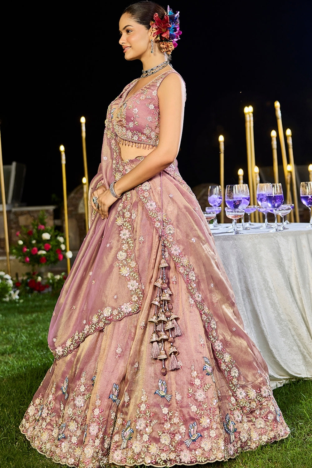 TISSUE LEHENGA CHOLI WITH RESHAM EMBROIDERY AND SEQUINS