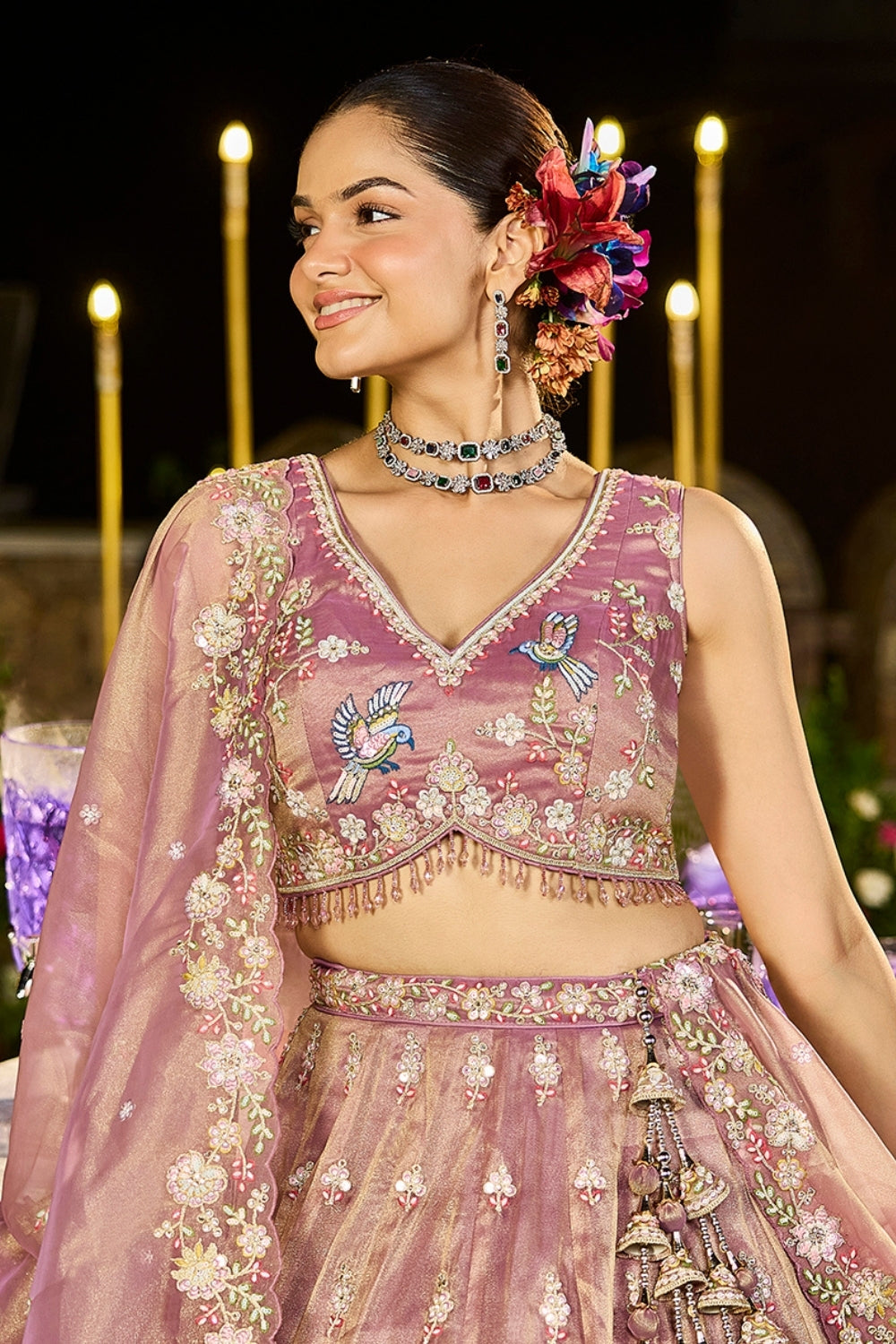 TISSUE LEHENGA CHOLI WITH RESHAM EMBROIDERY AND SEQUINS