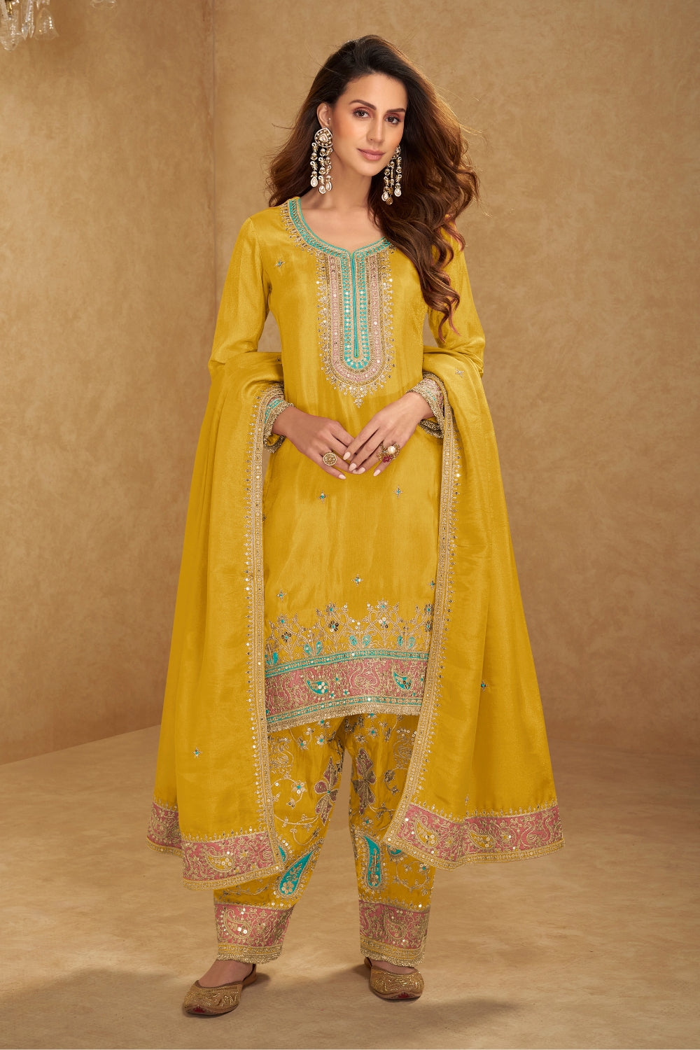 TISSUE SILK SALWAR SUIT WITH RESHAM EMBROIDERY AND SEQUINS