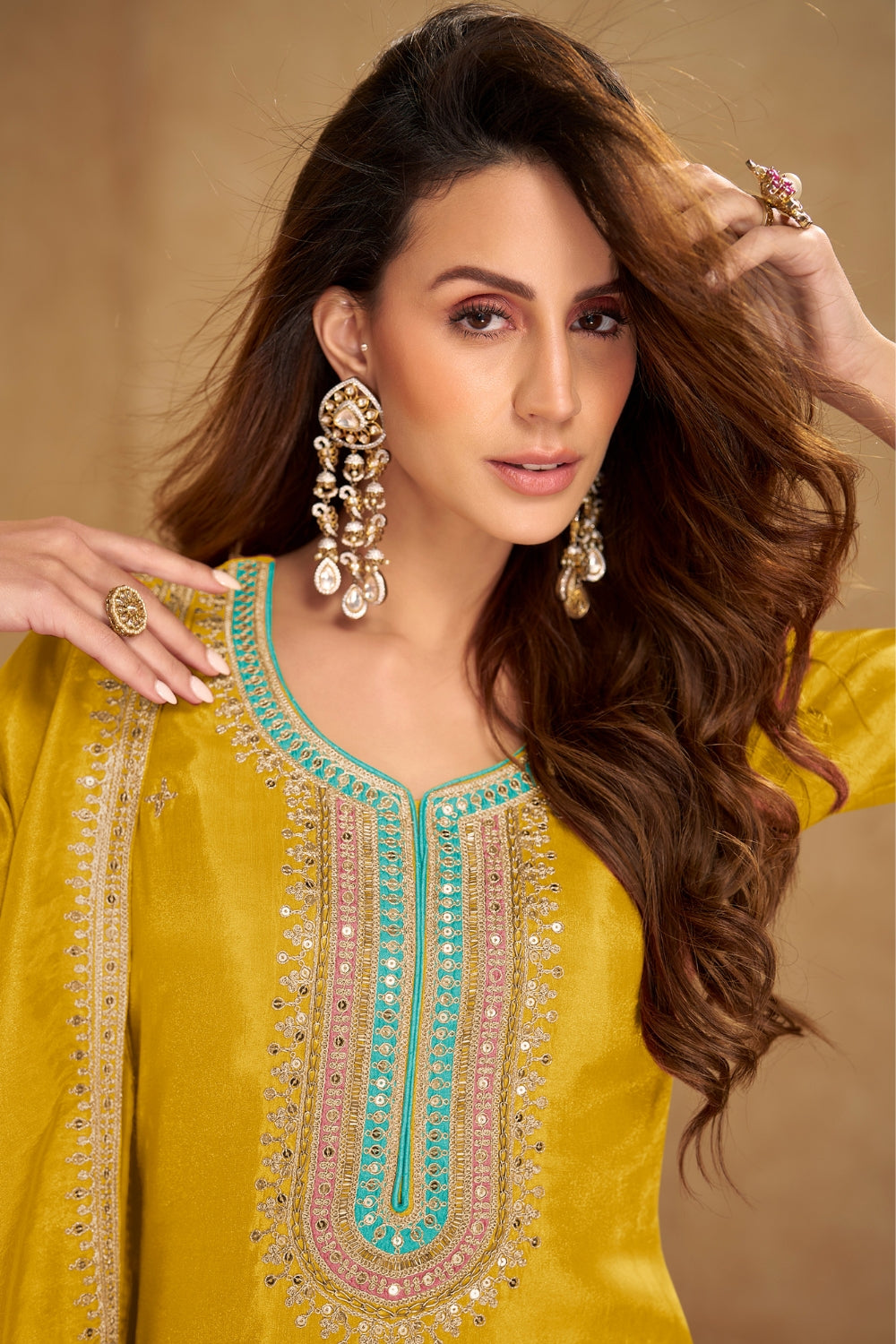 TISSUE SILK SALWAR SUIT WITH RESHAM EMBROIDERY AND SEQUINS
