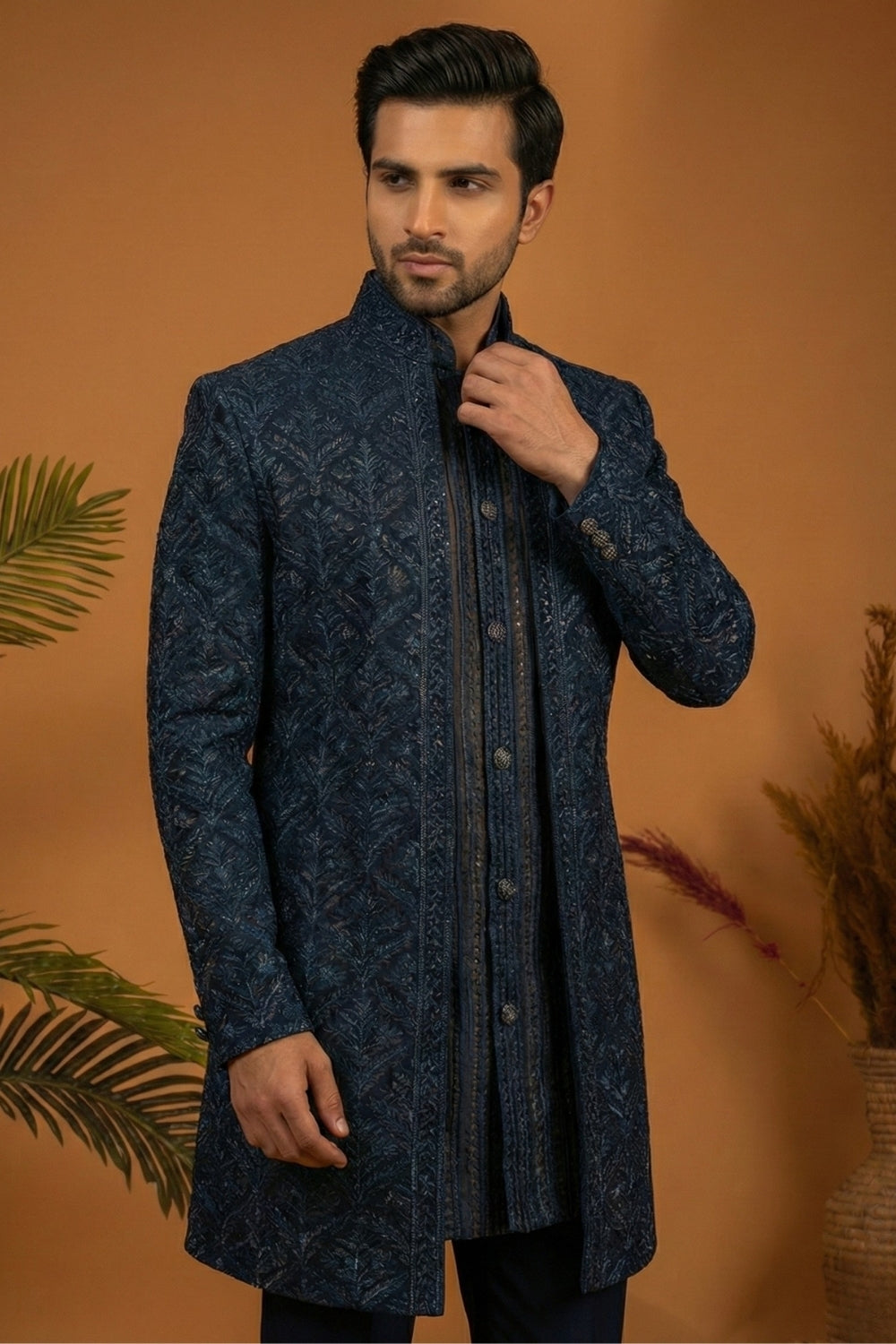 Teal Blue Georgette Indo Western with Embroidery and Sequins Work