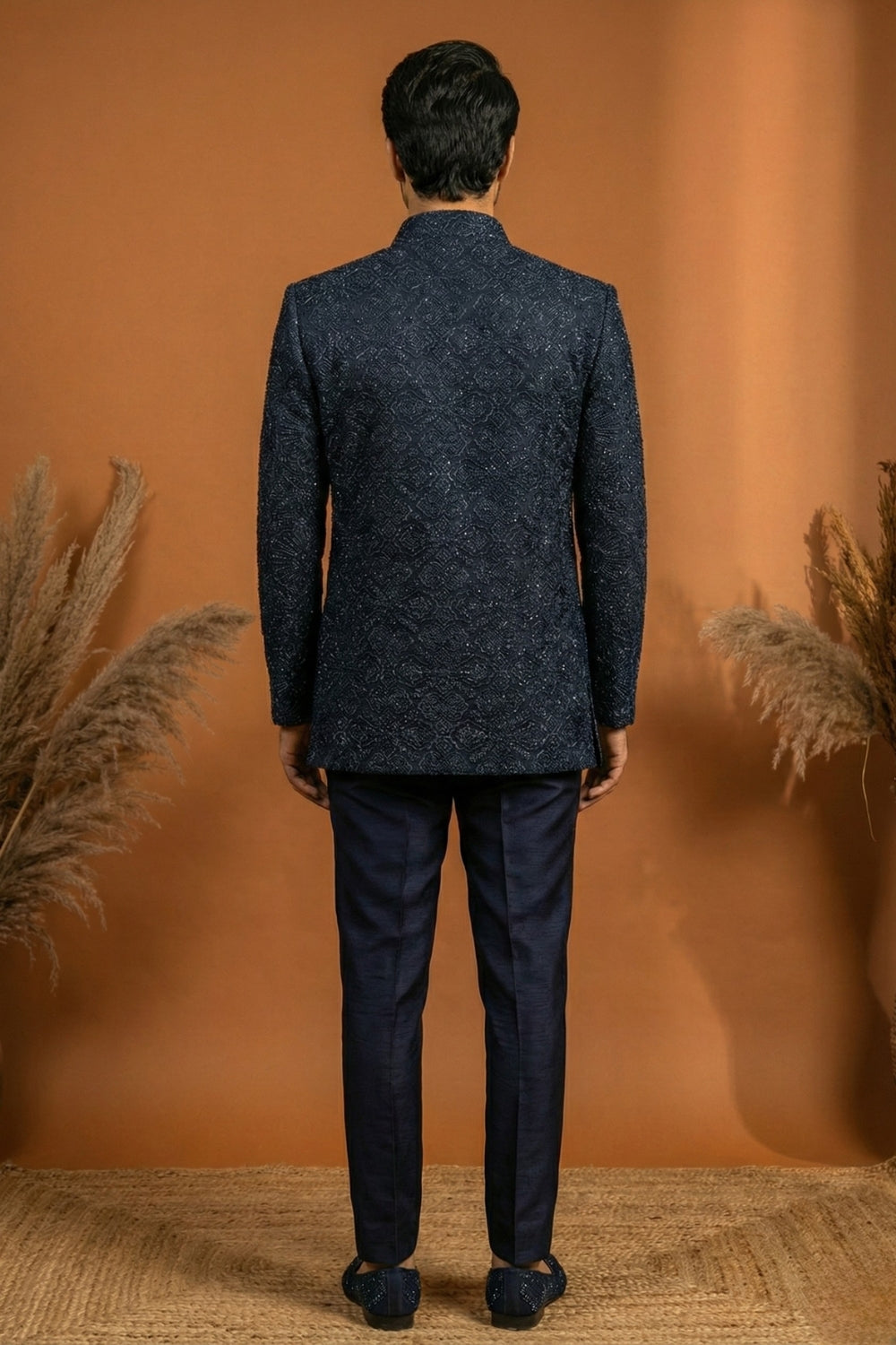 Teal Blue Imported Indo Western Set with Embroidery and Sequins Work