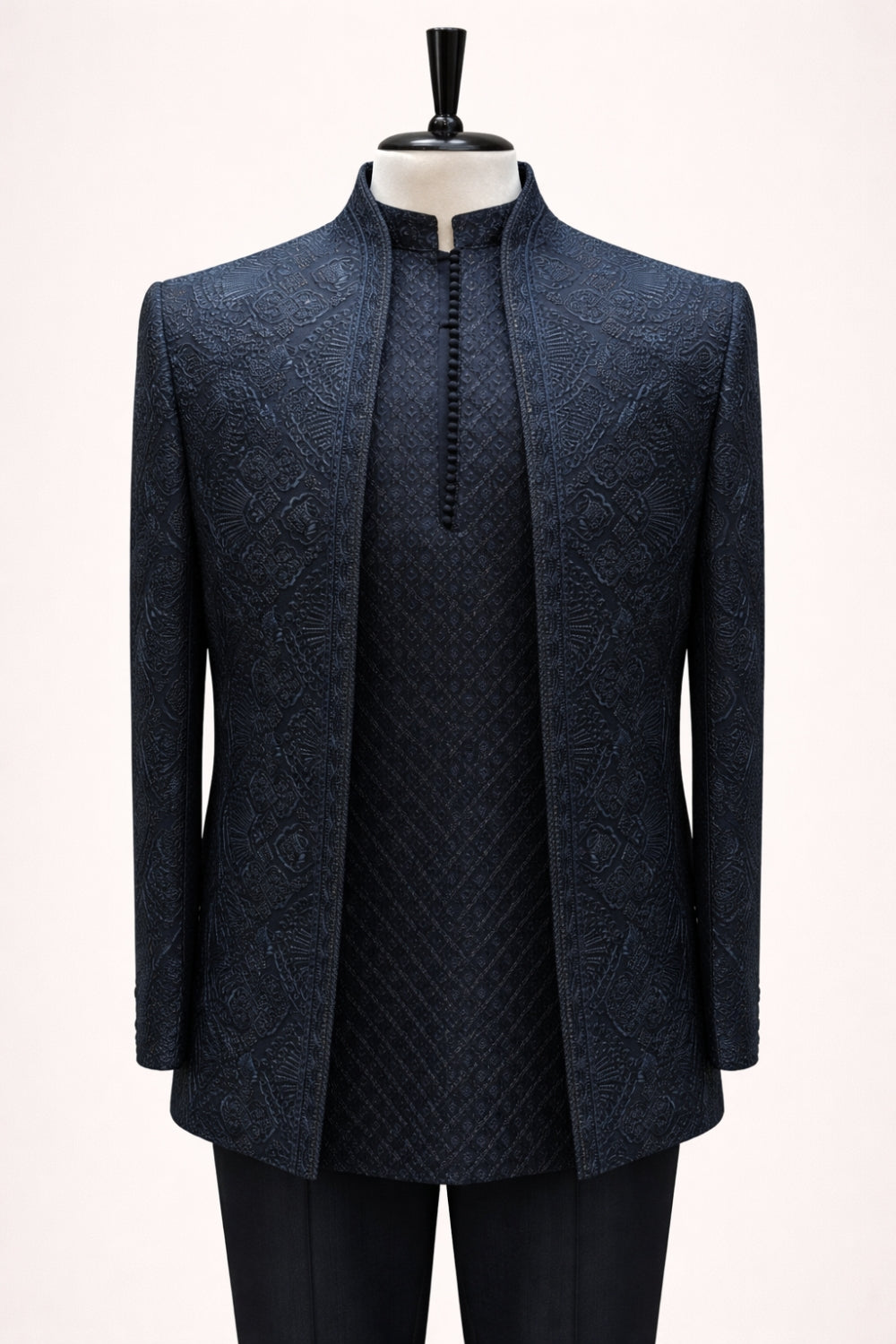 Teal Blue Imported Indo Western Set with Embroidery and Sequins Work