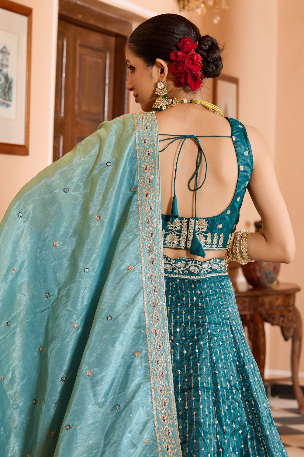 Tissue Lehenga Choli With Resham Embroidery and Sequins