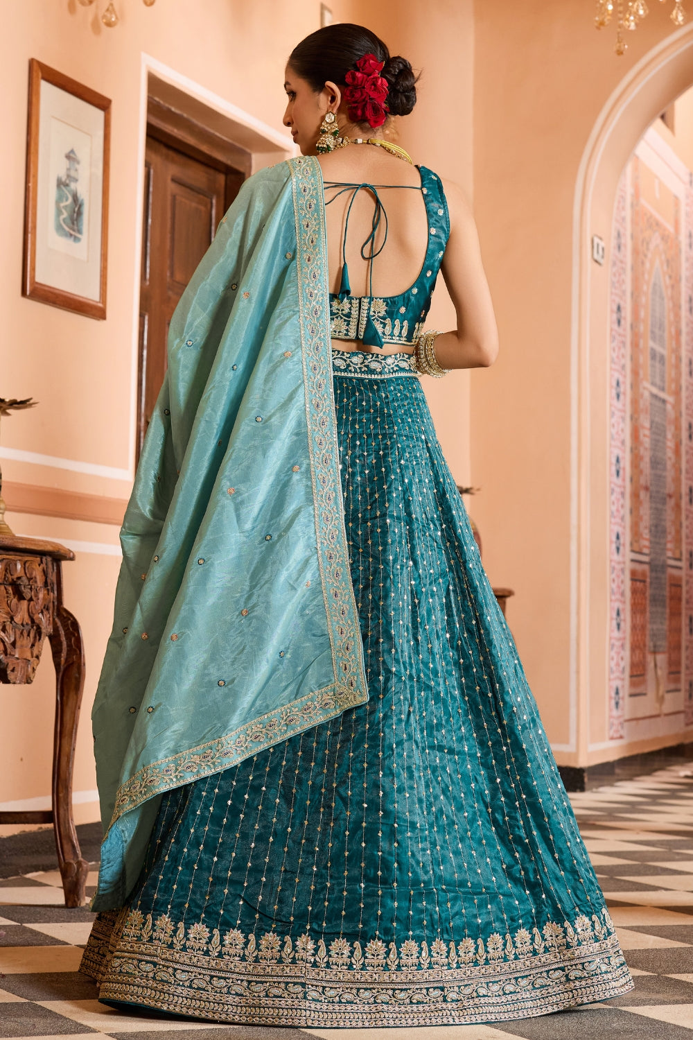 Tissue Lehenga Choli With Resham Embroidery and Sequins