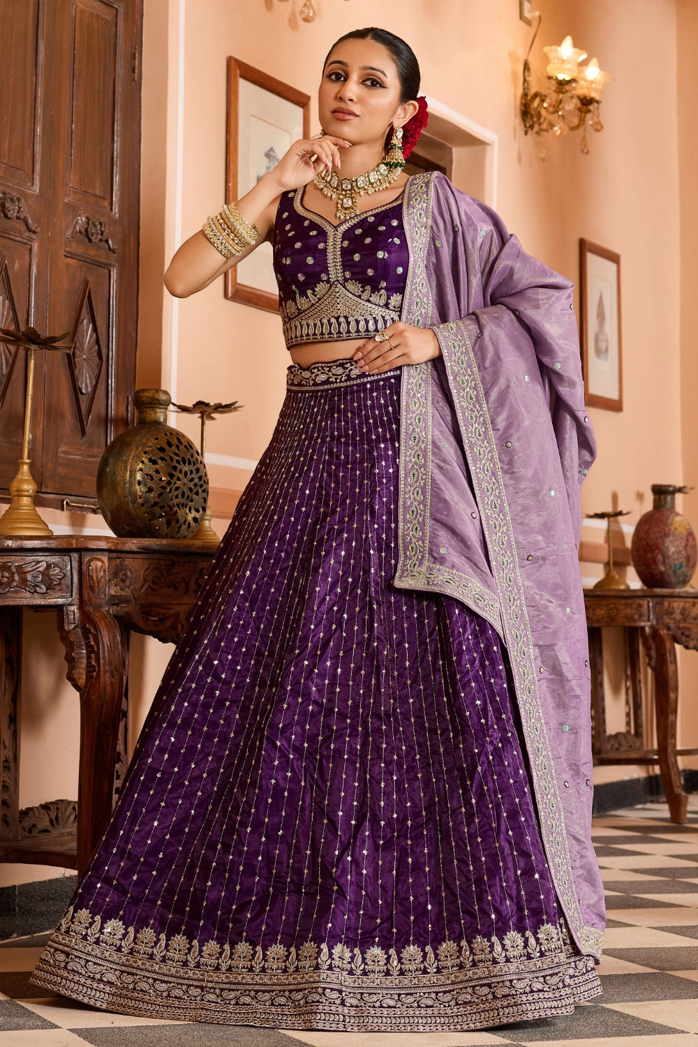 Tissue Lehenga Choli With Resham Embroidery and Sequins
