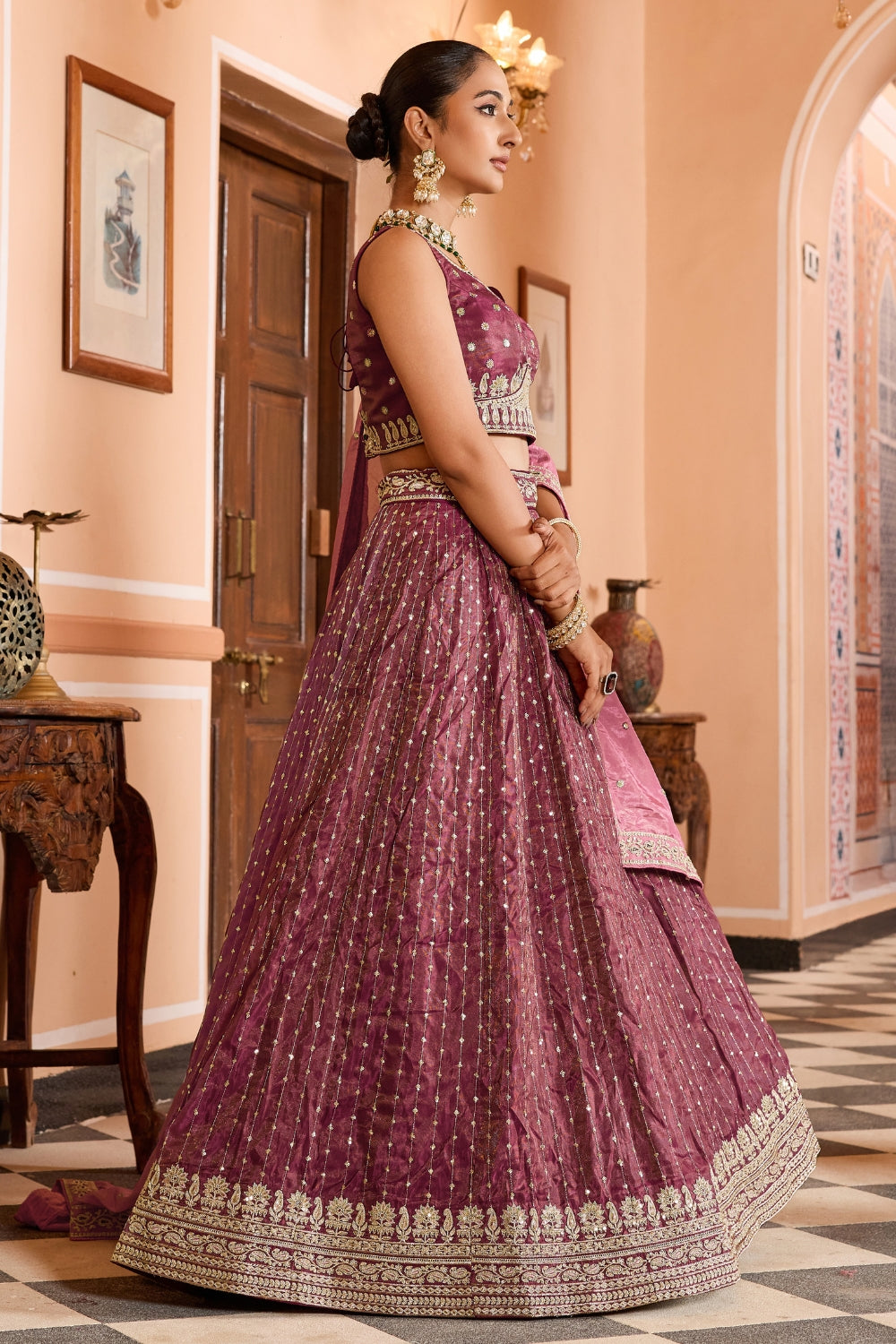 Tissue Lehenga Choli With Resham Embroidery and Sequins