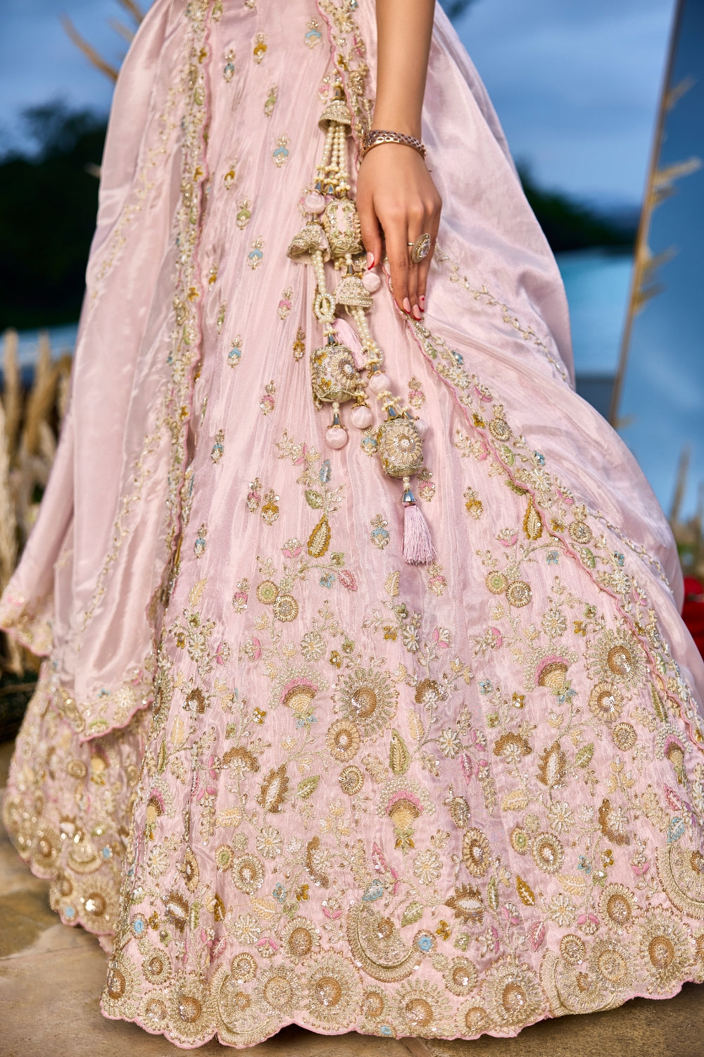 Tissue Lehenga Choli With Sequins and Beads Work