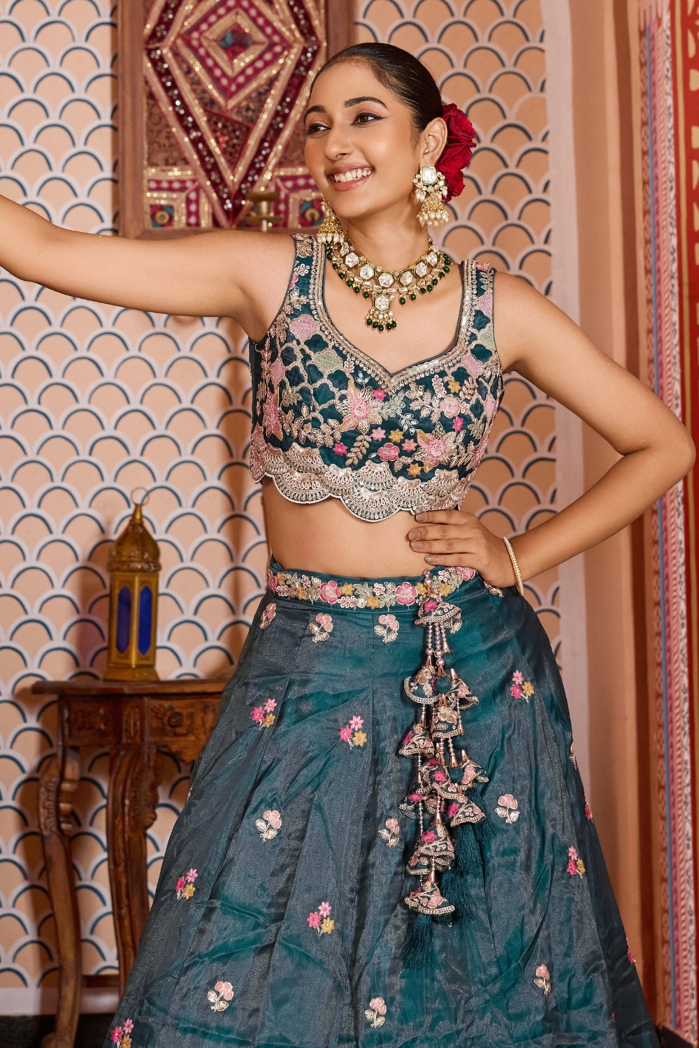 Tissue Lehenga Choli with Resham Embroidery and Stone Work