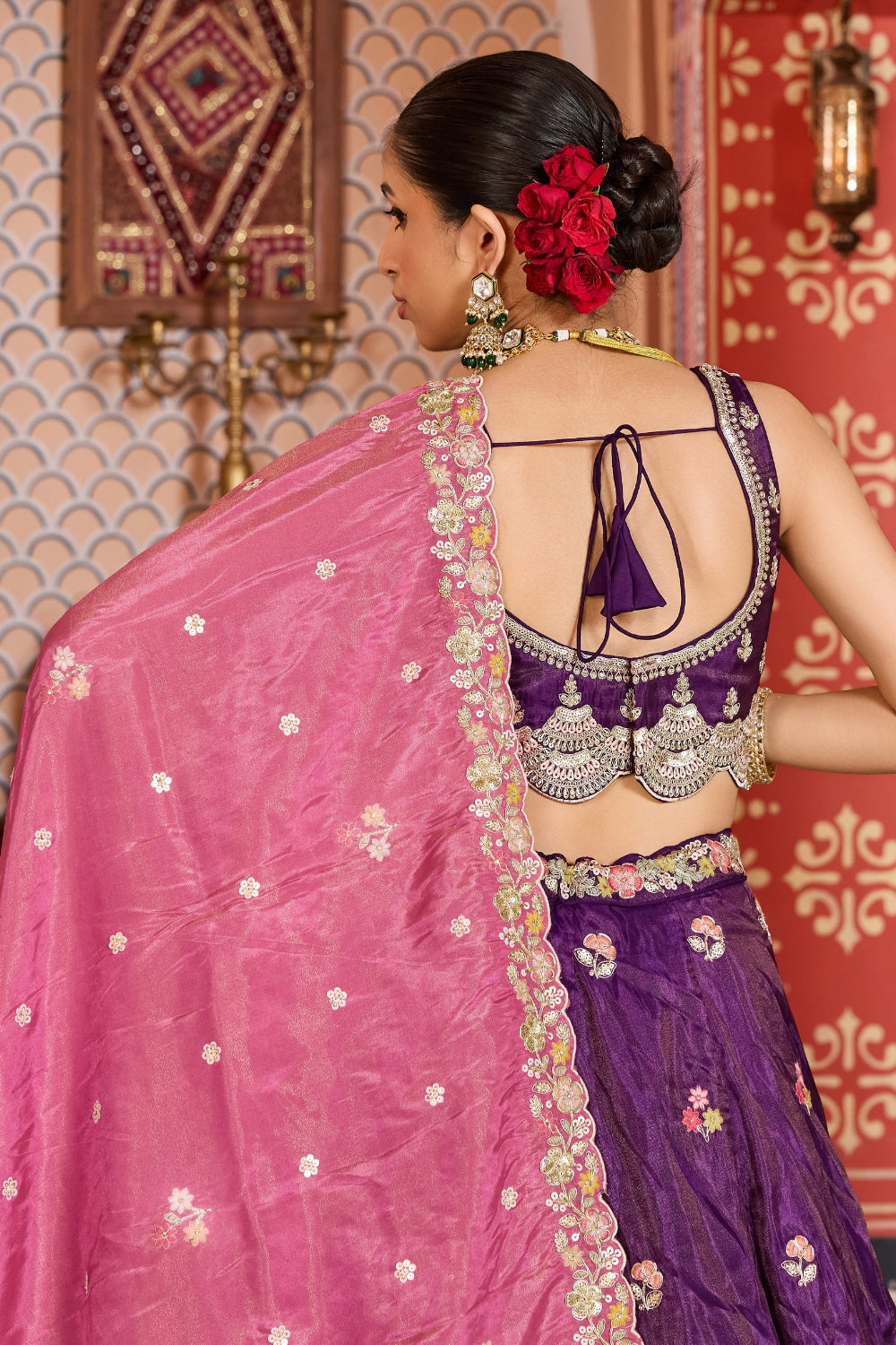 Tissue Lehenga Choli with Resham Embroidery and Stone Work