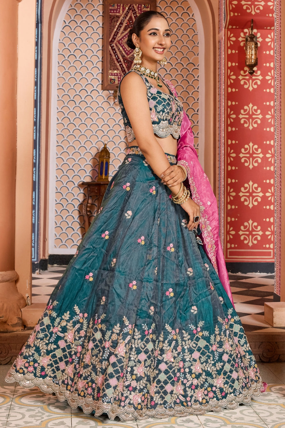 Tissue Lehenga Choli with Resham Embroidery and Stone Work