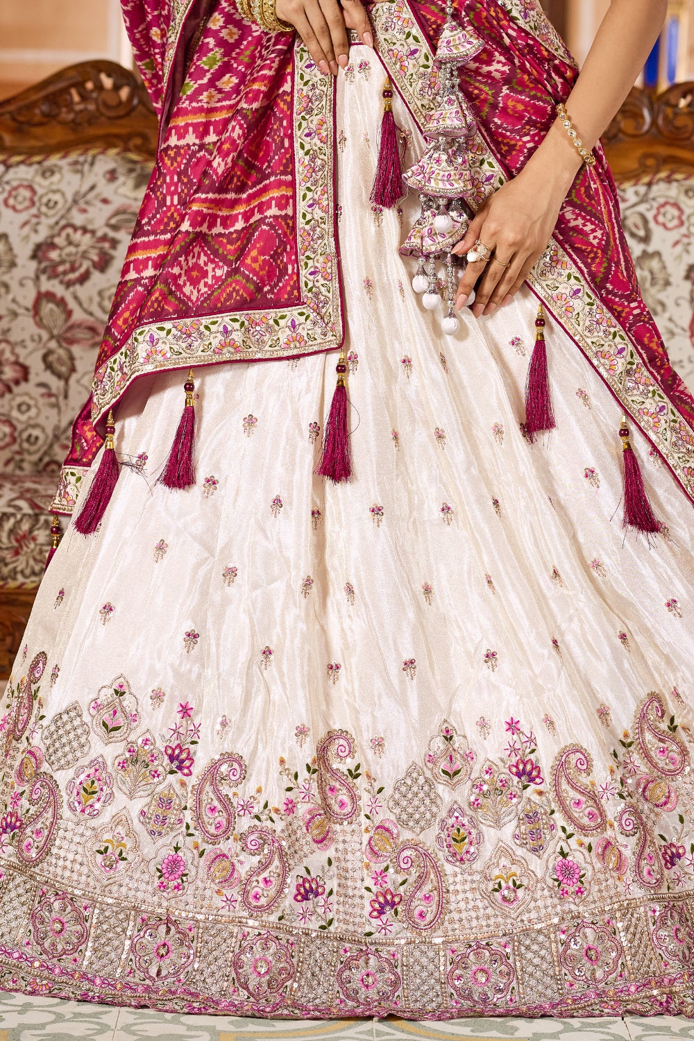 Tissue Lehenga Set With Sequins and Resham Embroidery Work