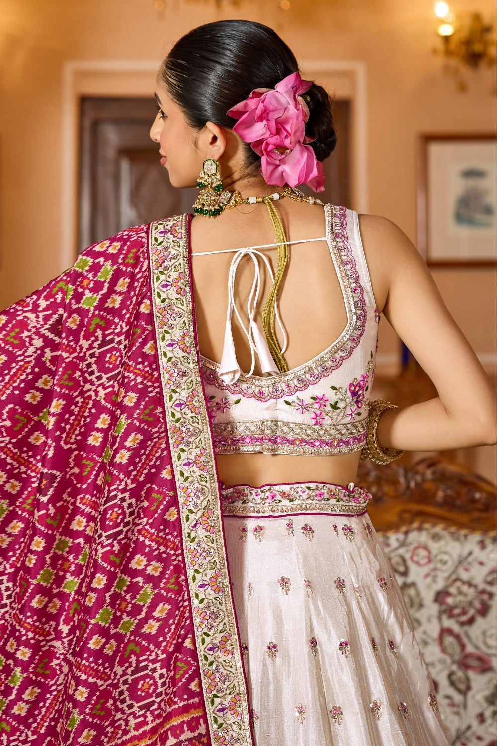 Tissue Lehenga Set With Sequins and Resham Embroidery Work