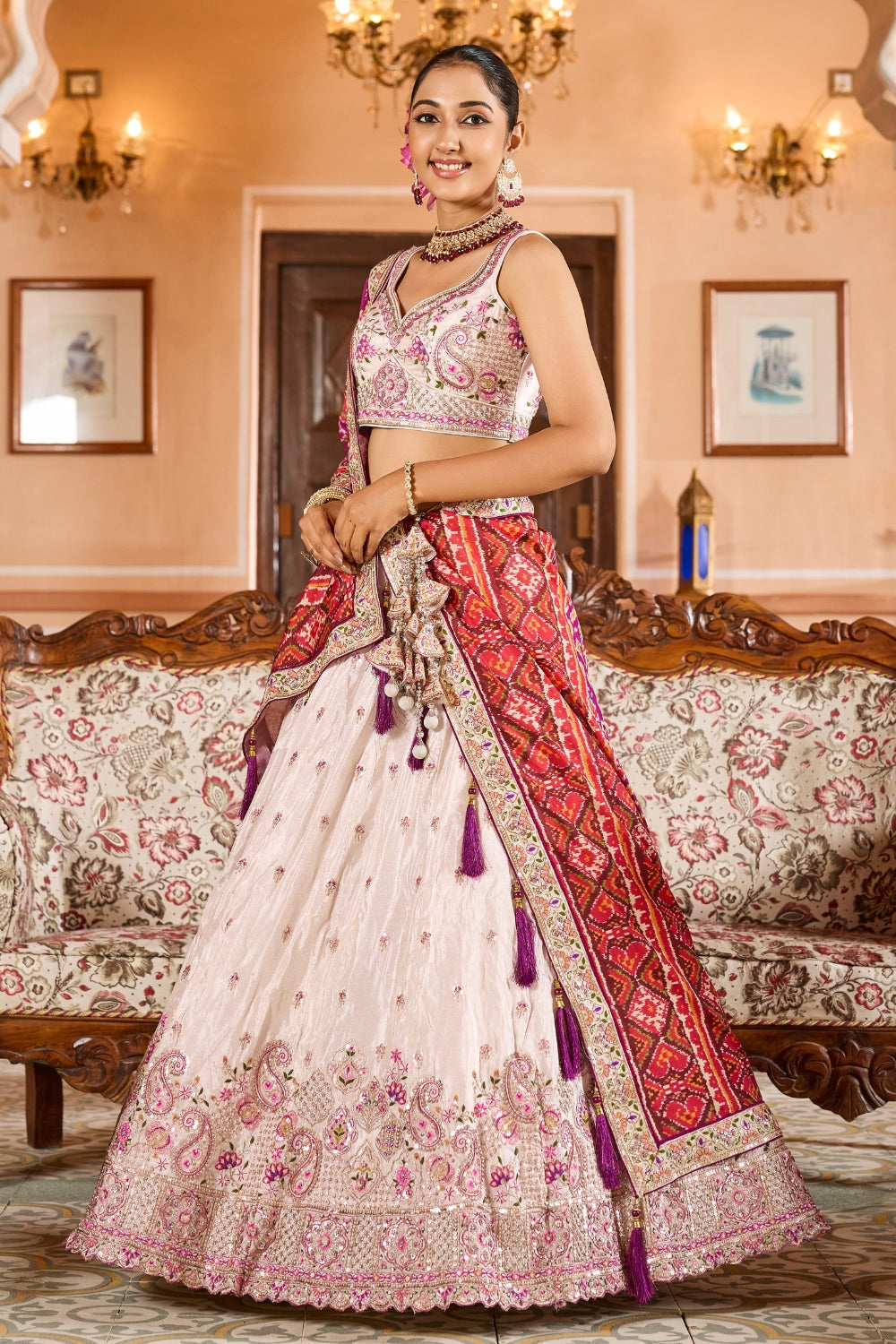 Tissue Lehenga Set With Sequins and Resham Embroidery Work