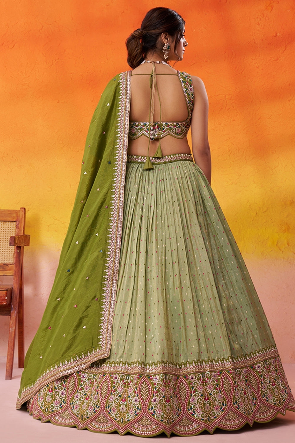 Tissue Lehenga Set with Embroidery and Mirror Work