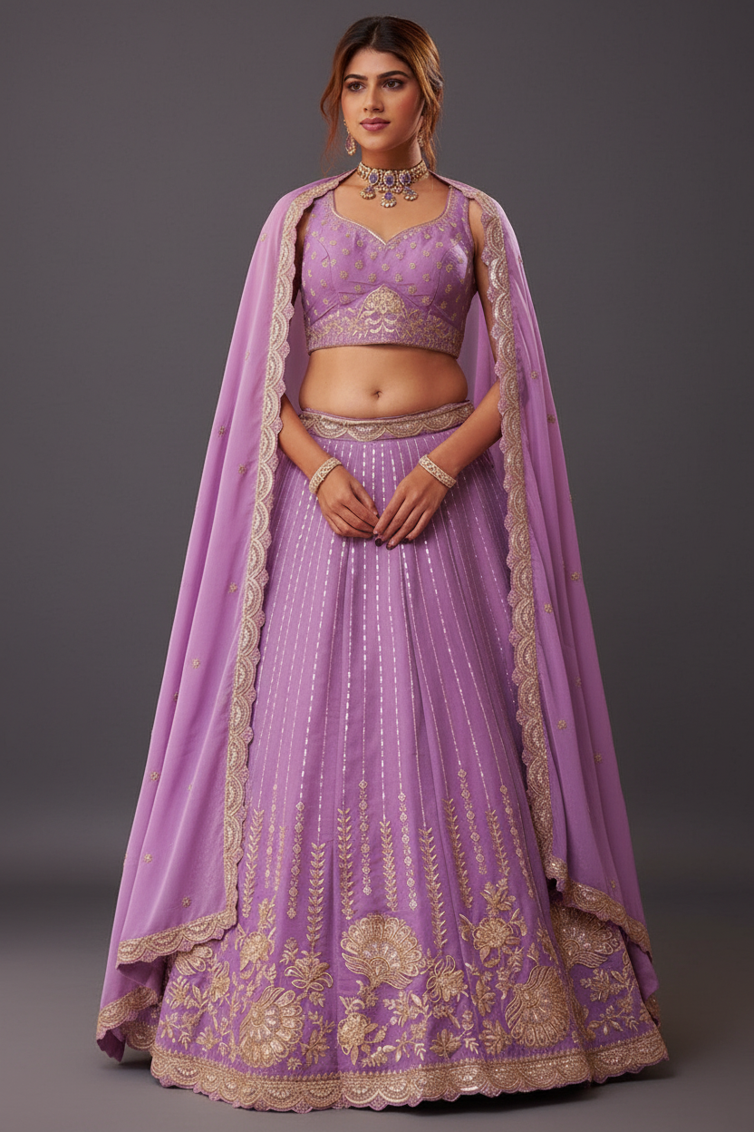 Tissue Lehenga Set with Embroidery and Sequins Work