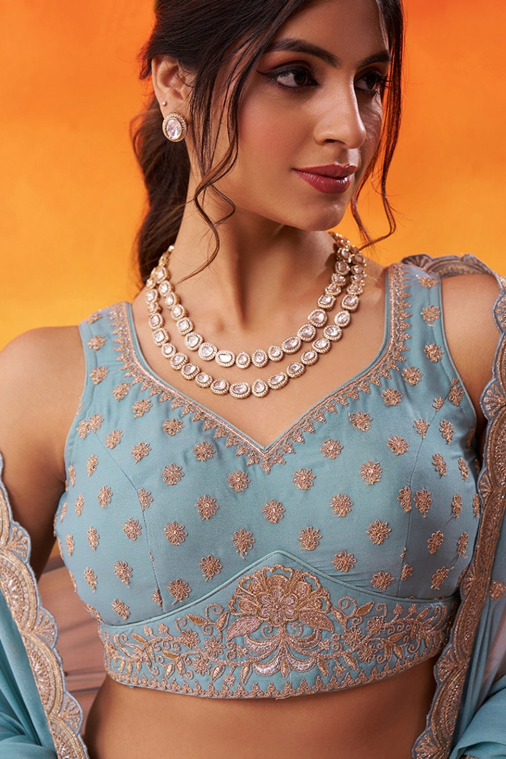 Tissue Lehenga Set with Embroidery and Sequins Work