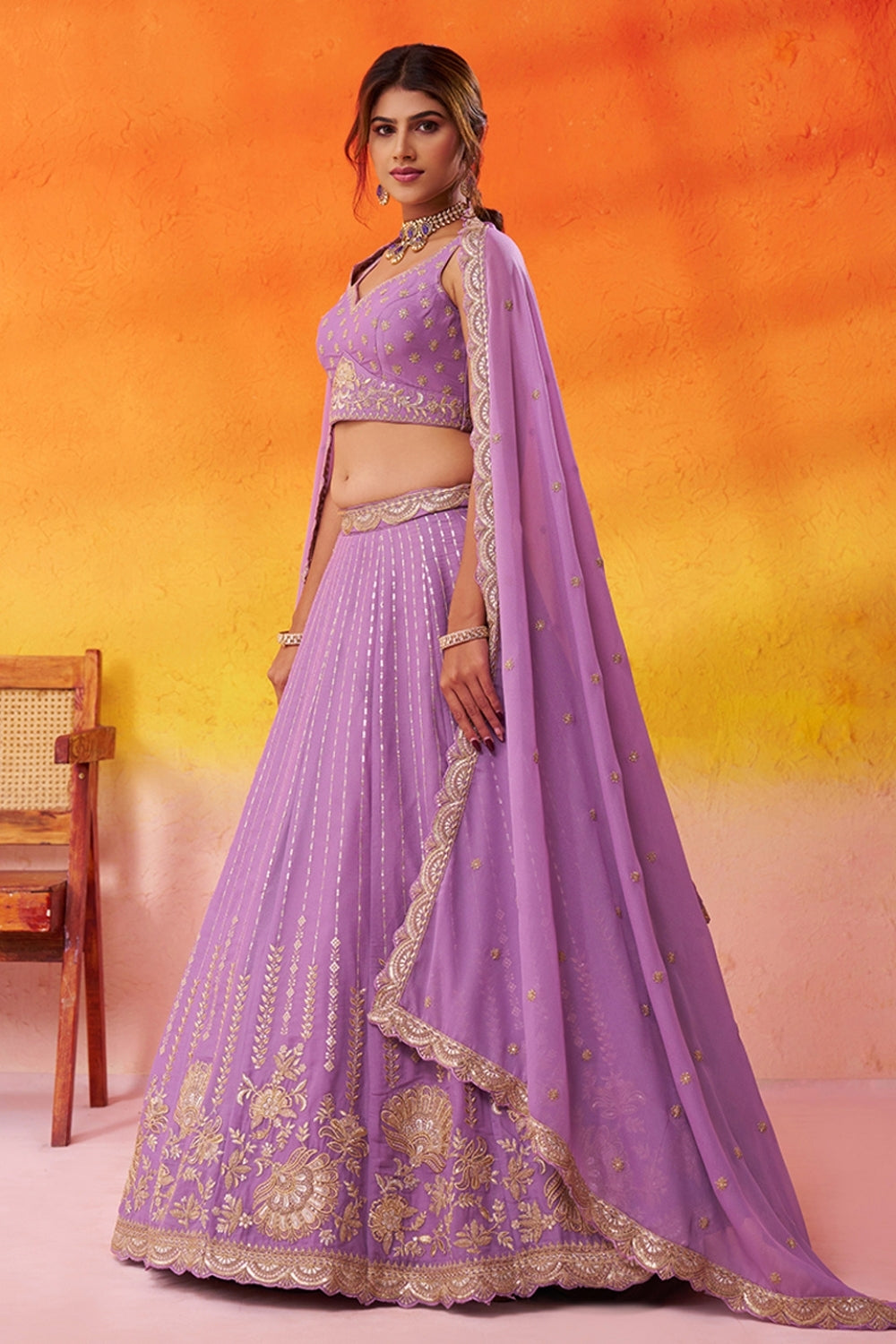 Tissue Lehenga Set with Embroidery and Sequins Work