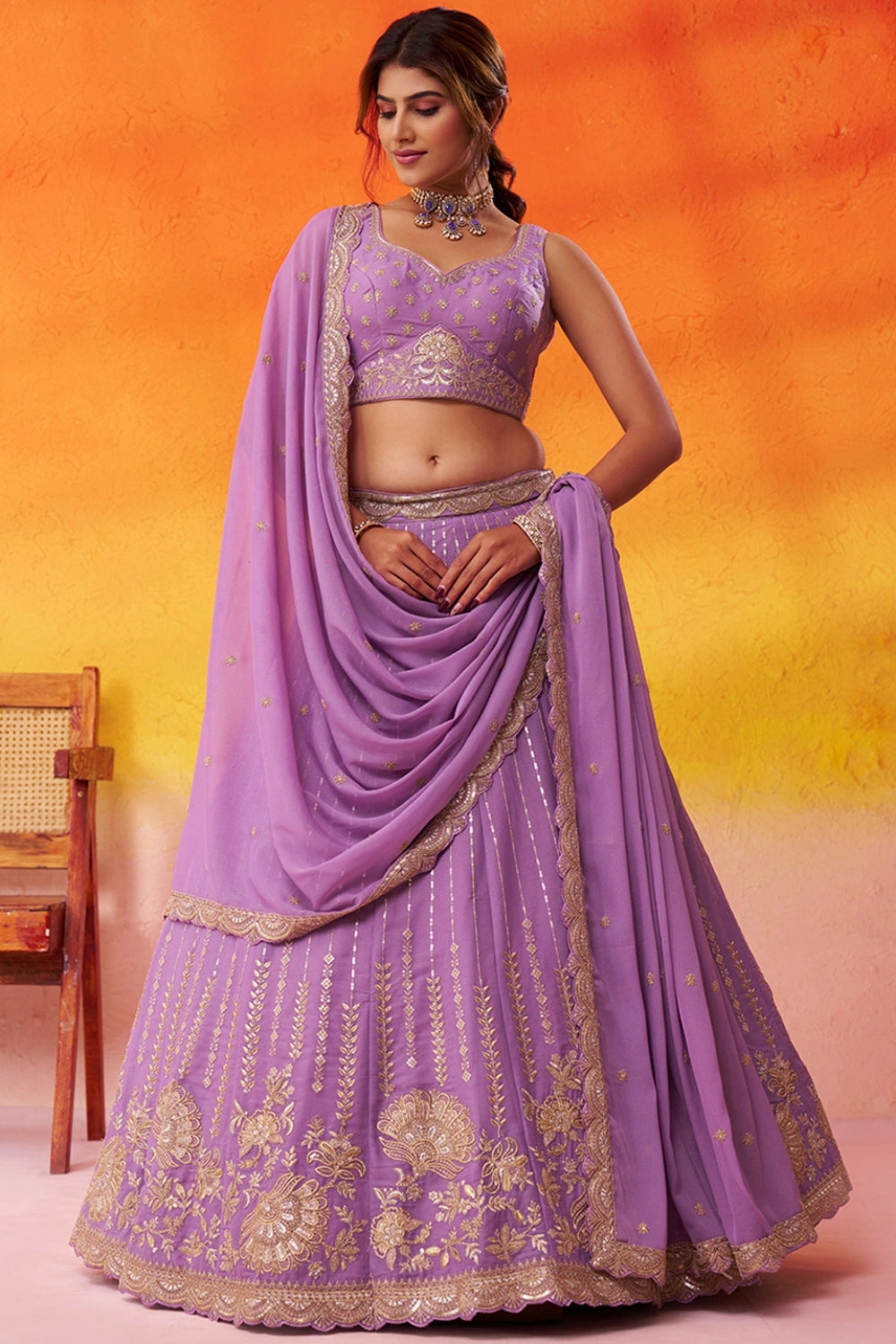 Tissue Lehenga Set with Embroidery and Sequins Work