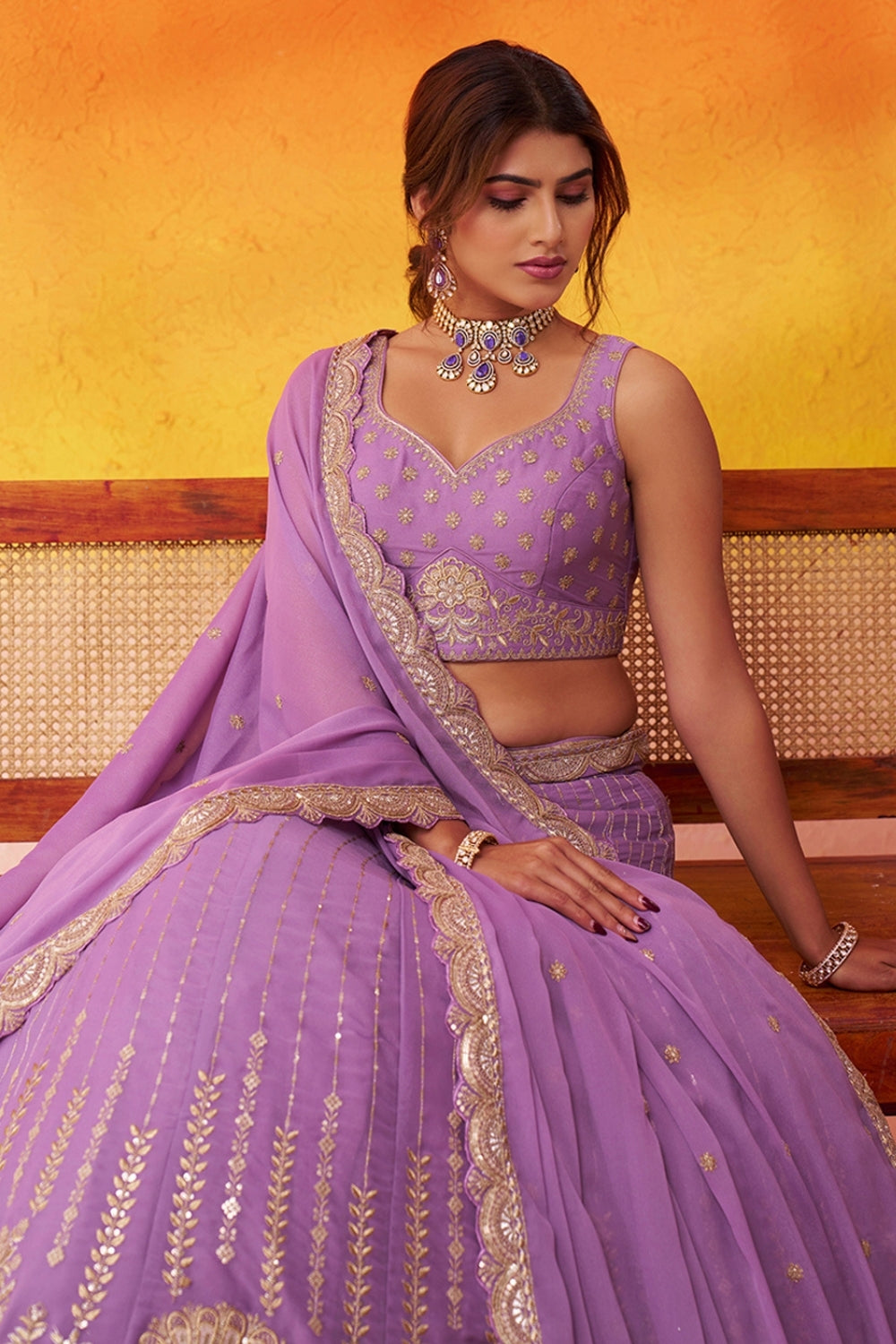 Tissue Lehenga Set with Embroidery and Sequins Work