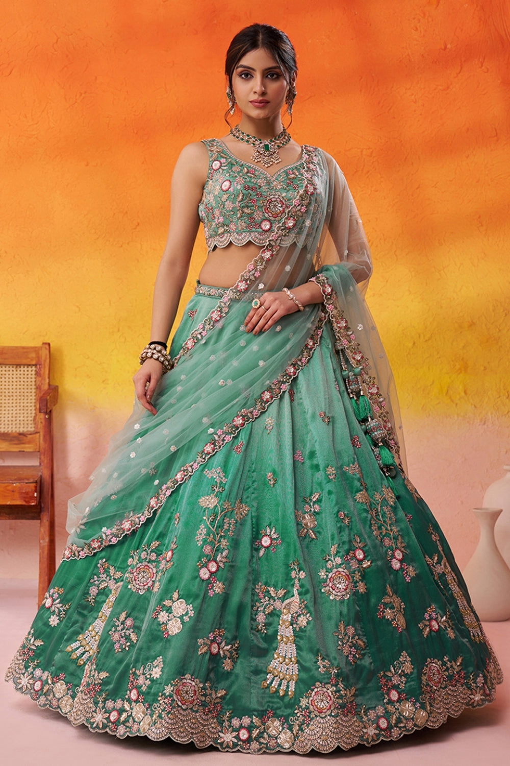 Tissue Lehenga Set with Sequins and Moti Work