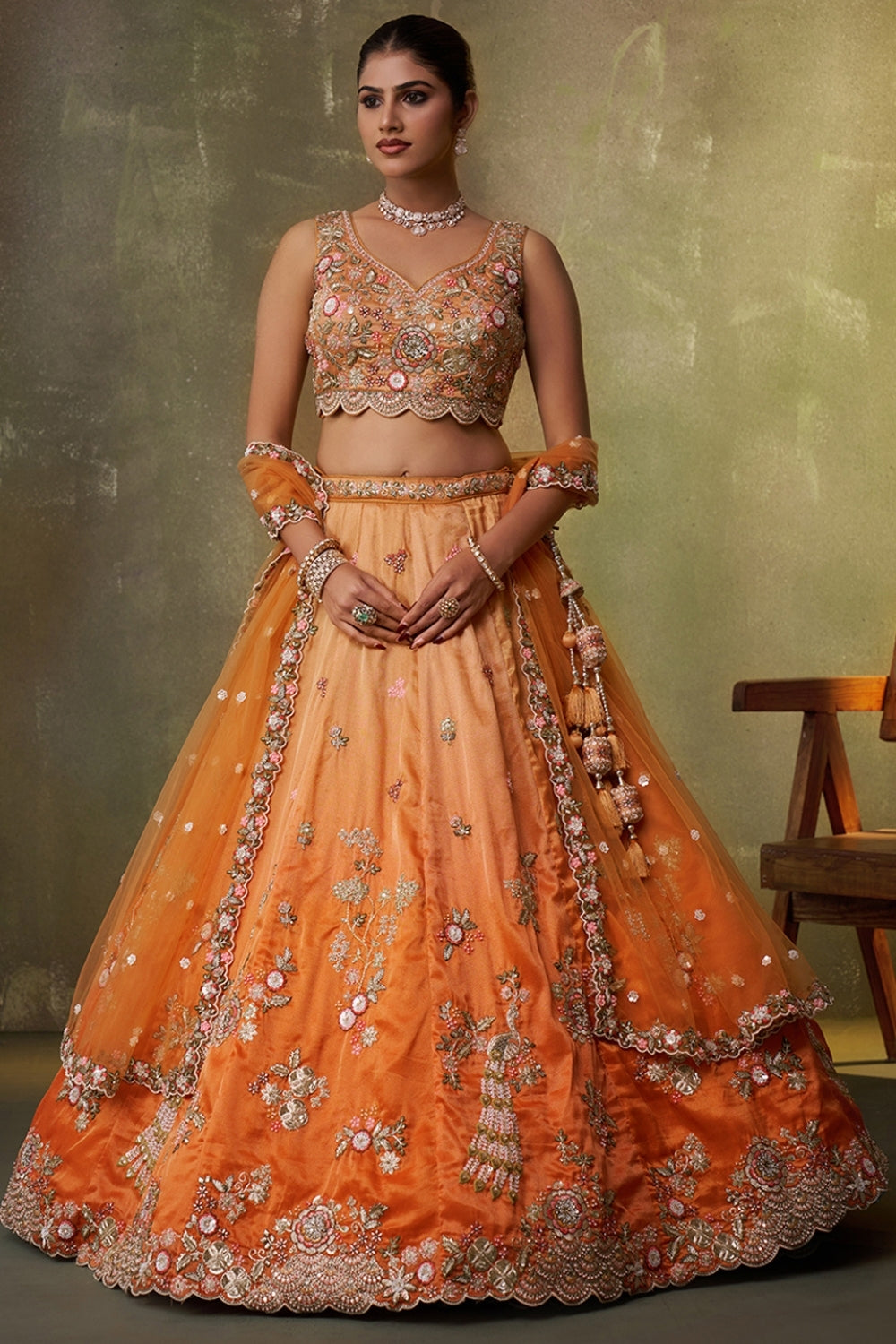 Tissue Lehenga Set with Sequins and Moti Work