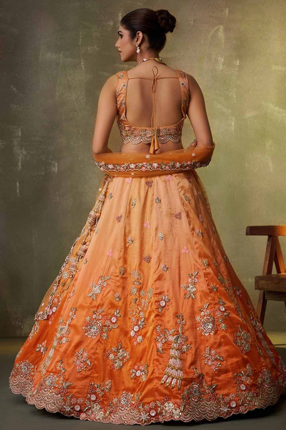 Tissue Lehenga Set with Sequins and Moti Work