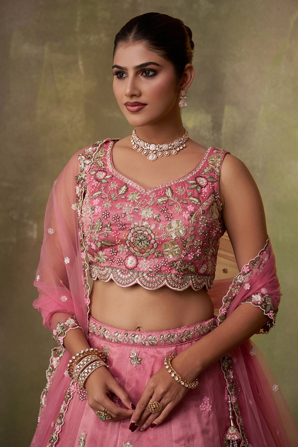 Tissue Lehenga Set with Sequins and Moti Work