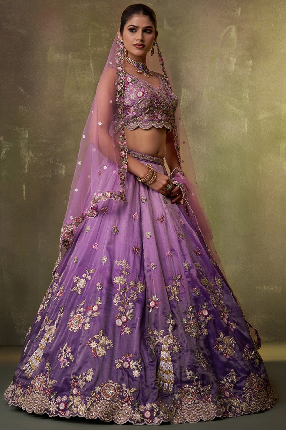 Tissue Lehenga Set with Sequins and Moti Work