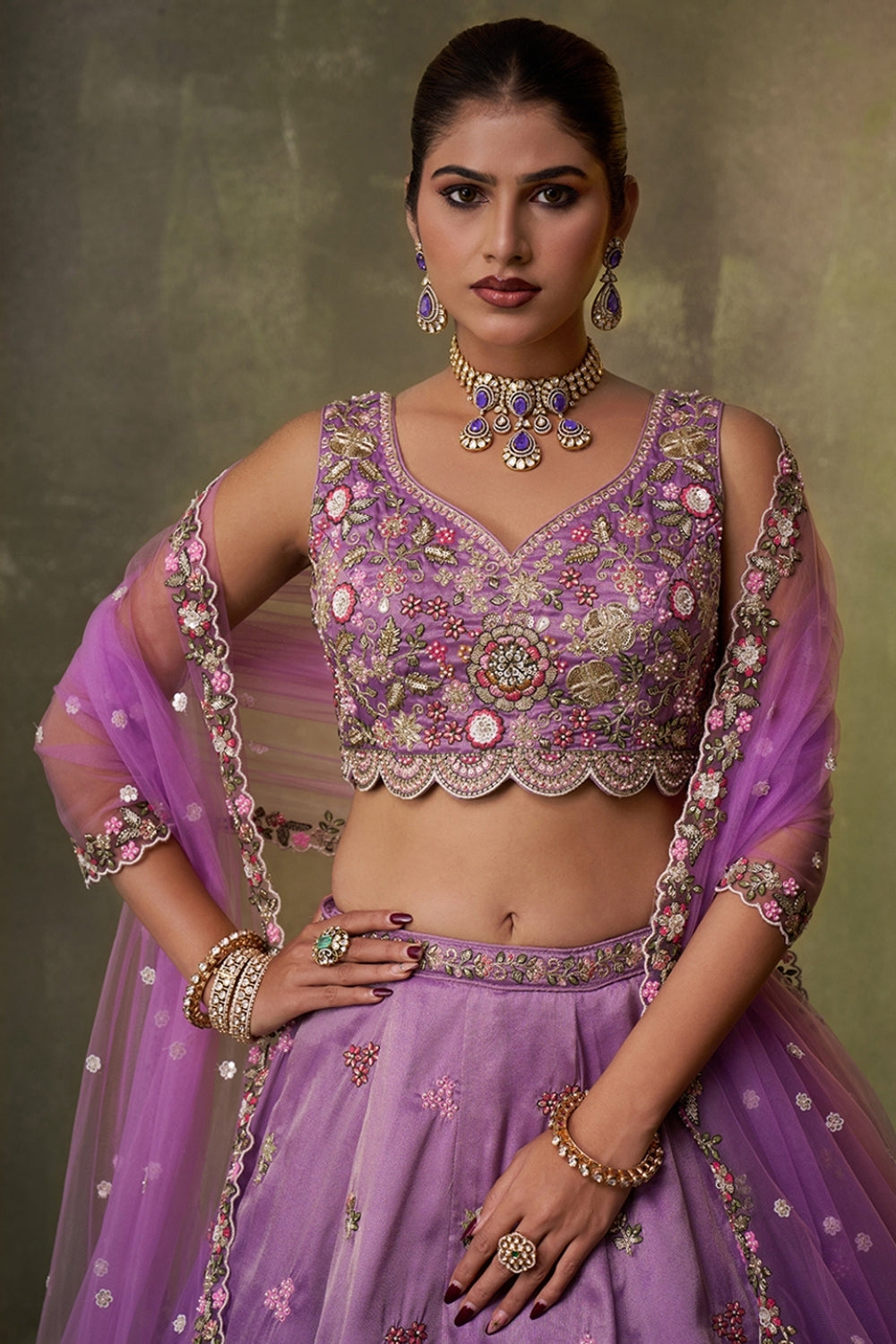 Tissue Lehenga Set with Sequins and Moti Work