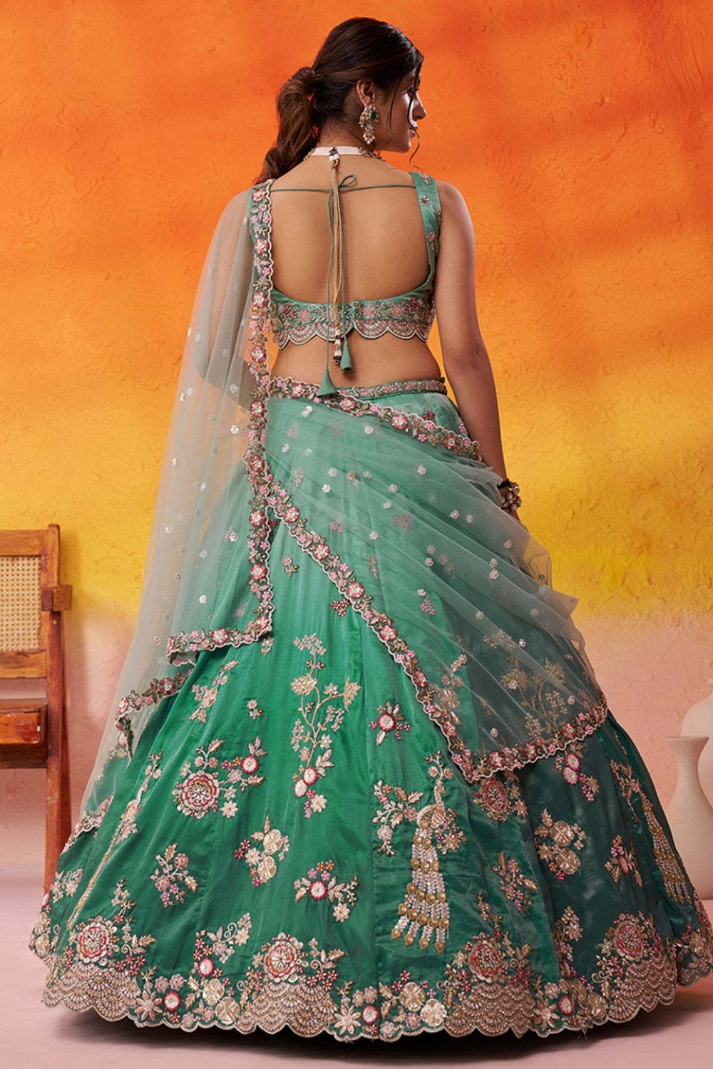 Tissue Lehenga Set with Sequins and Moti Work
