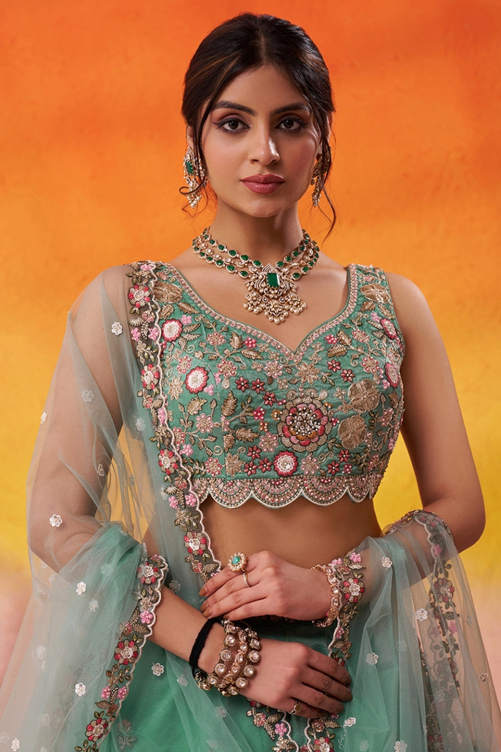 Tissue Lehenga Set with Sequins and Moti Work