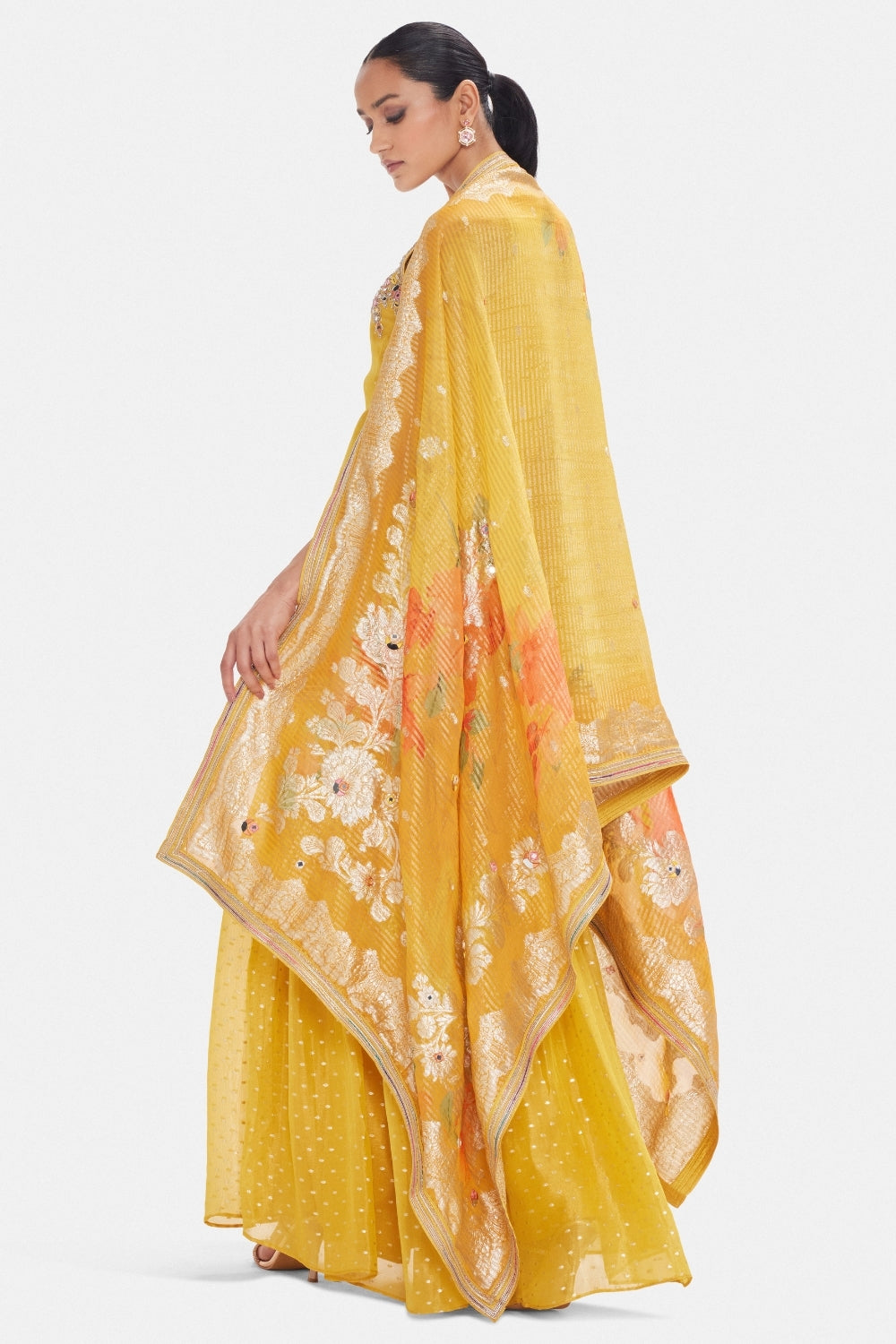 Tissue Sharara Set with Moti and Mirror Work