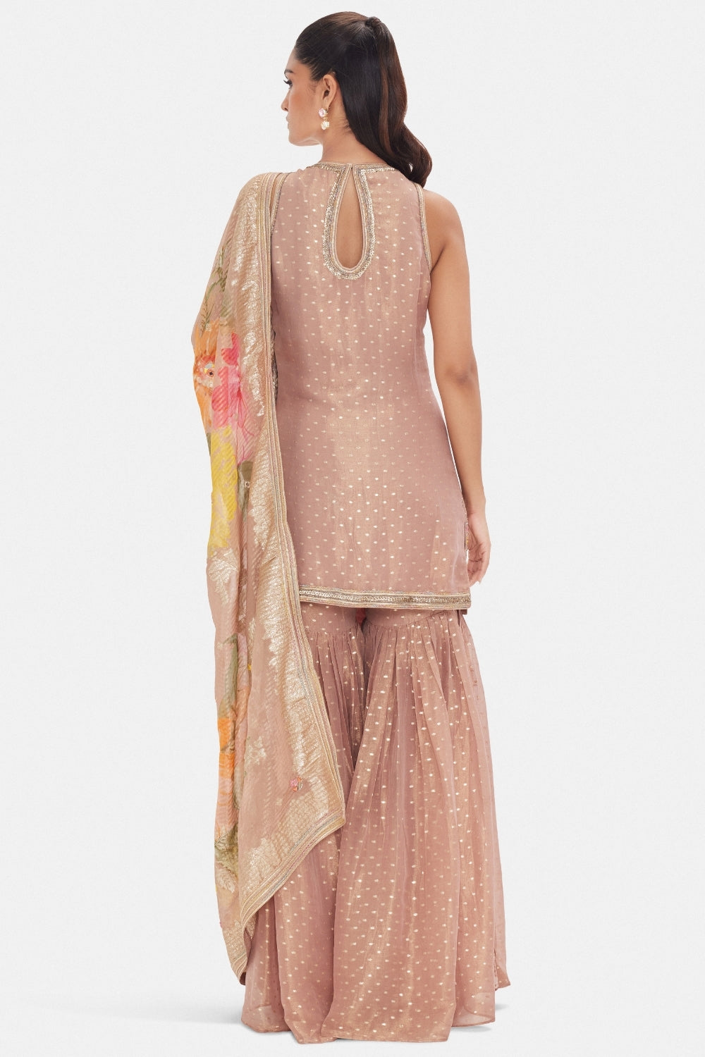 Tissue Sharara Set with Moti and Mirror Work