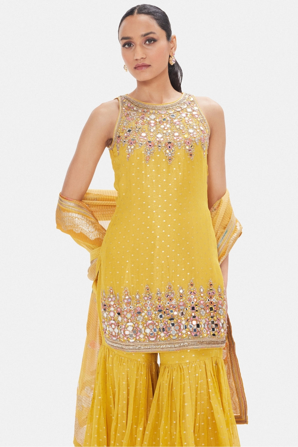 Tissue Sharara Set with Moti and Mirror Work