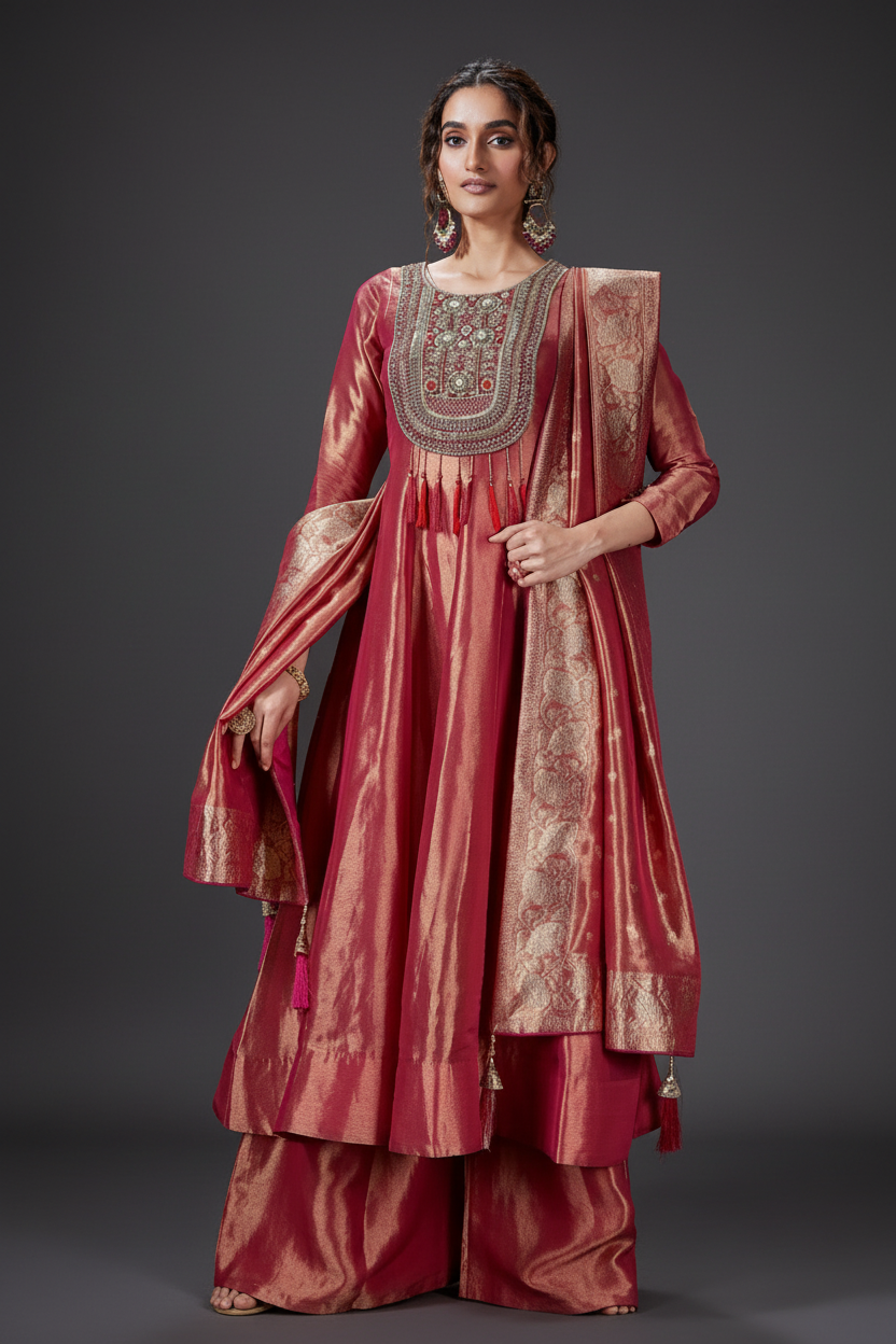 Tissue Silk Palazzo Set with Cutdana and Zardosi Work