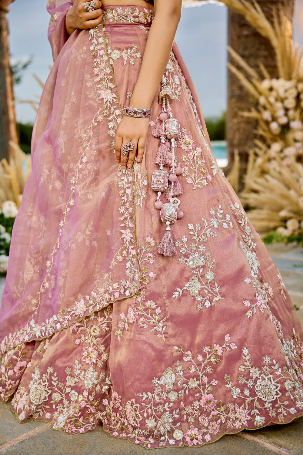 Tissue lehenga Choli with Cutdana and Moti Work