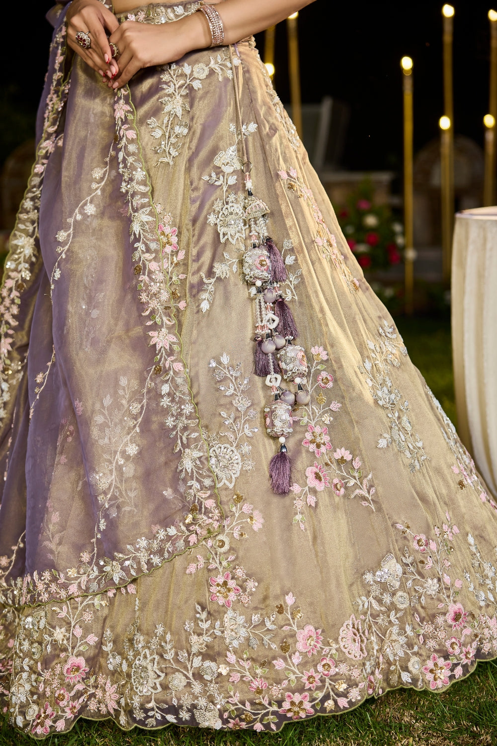 Tissue lehenga Choli with Cutdana and Moti Work