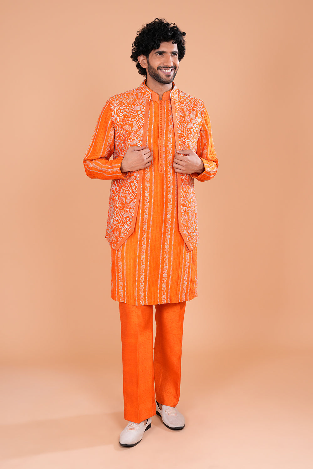 Vibrant Orange Printed Koti Set