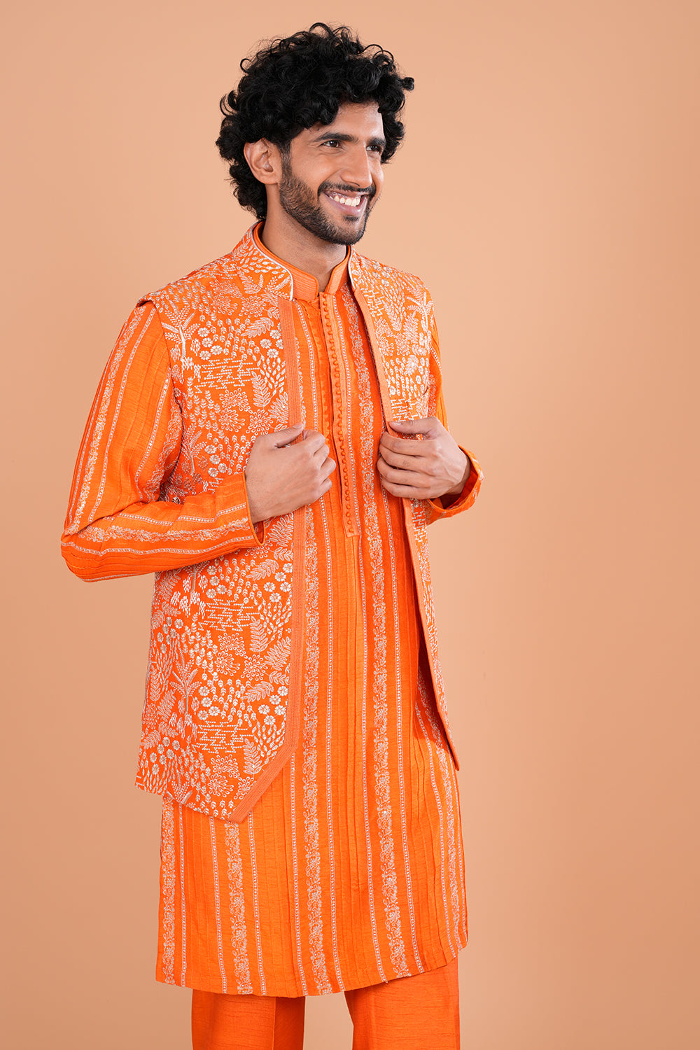 Vibrant Orange Printed Koti Set