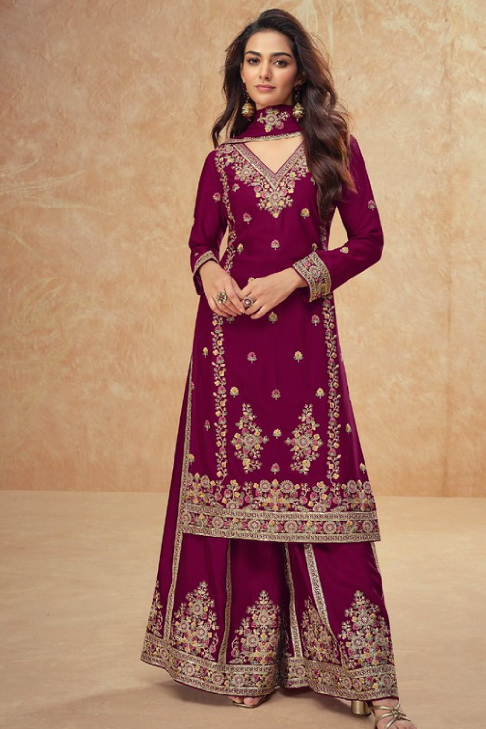 CHINON PALAZZO SET WITH SEQUINS AND RESHAM EMBROIDERY