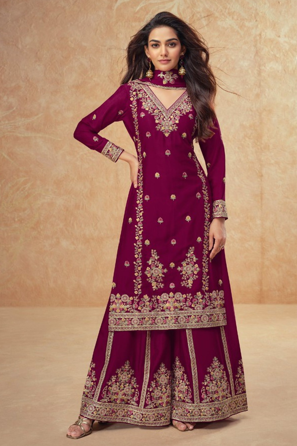 CHINON PALAZZO SET WITH SEQUINS AND RESHAM EMBROIDERY