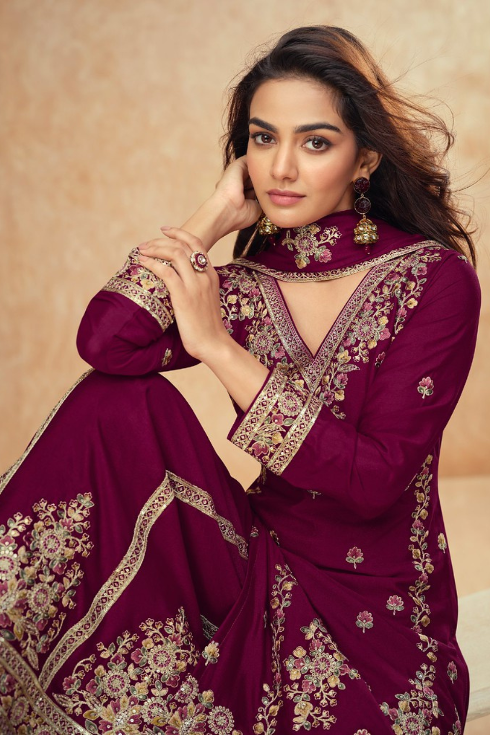 CHINON PALAZZO SET WITH SEQUINS AND RESHAM EMBROIDERY