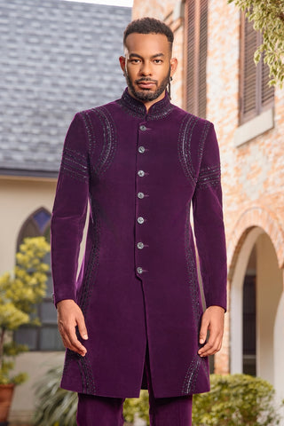 Wine Velvet Indo Western With Cutdana And Moti