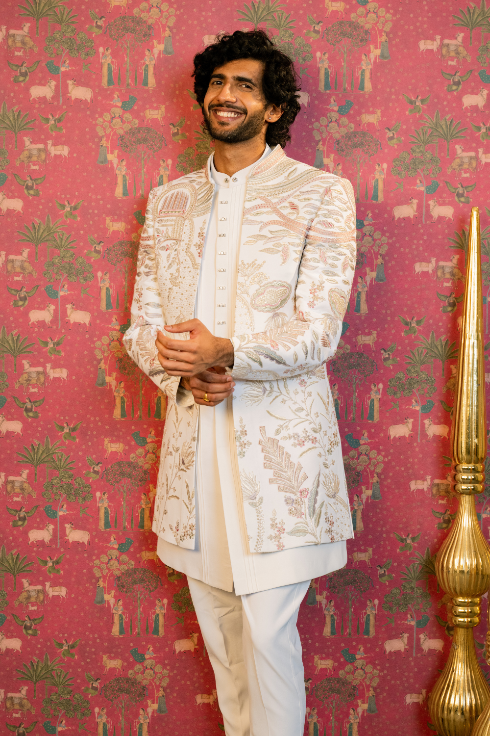 White Imported Indo Western with Resham Embroidery Work
